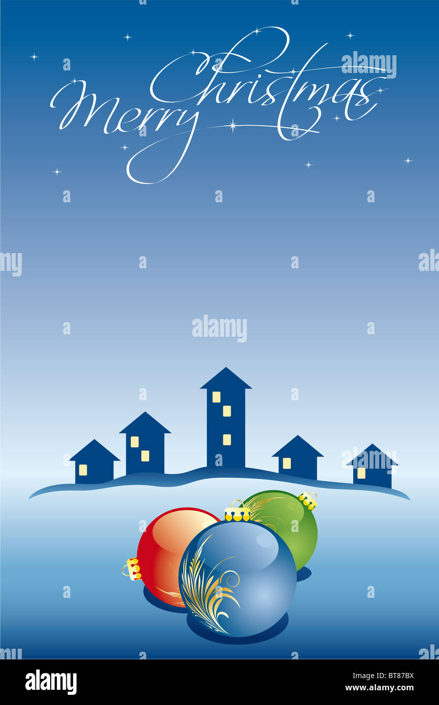 Vector Abstract Christmas Card with houses and balls Stock Photo - Alamy