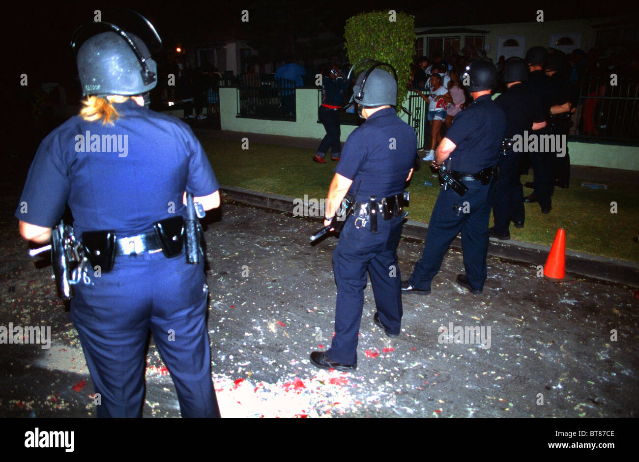 LAPD riot police deal with a disturbance in Compton, South Central, LA ...