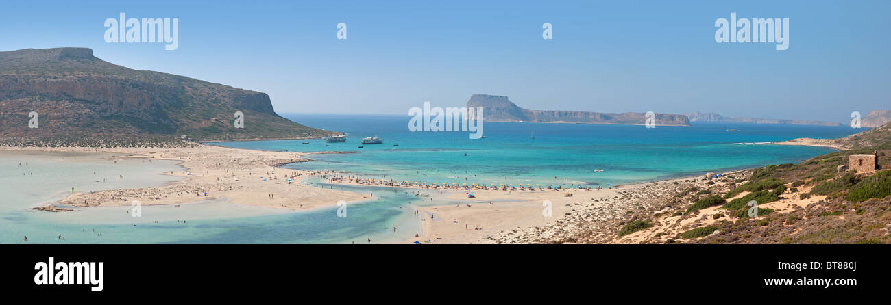 Balos beach (Crete) panoramic photo with Gramvousa island Stock Photo