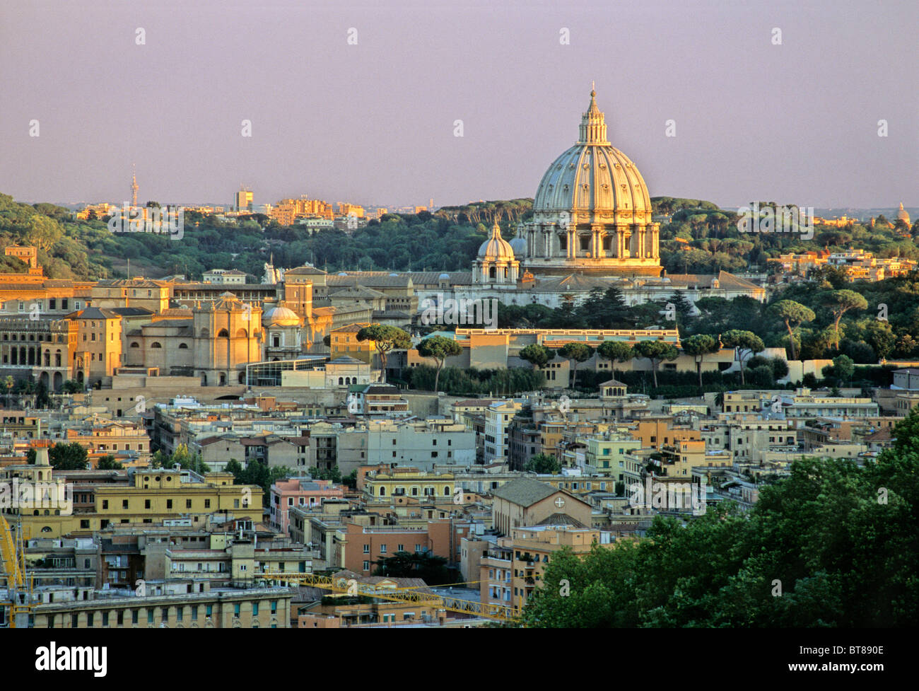 Cuppola, St. Peter's Basilica, Basilica of Saint Peter, in front of the Monte Gianicolo hill, Vatican city, Rome, Latium, Italy Stock Photo