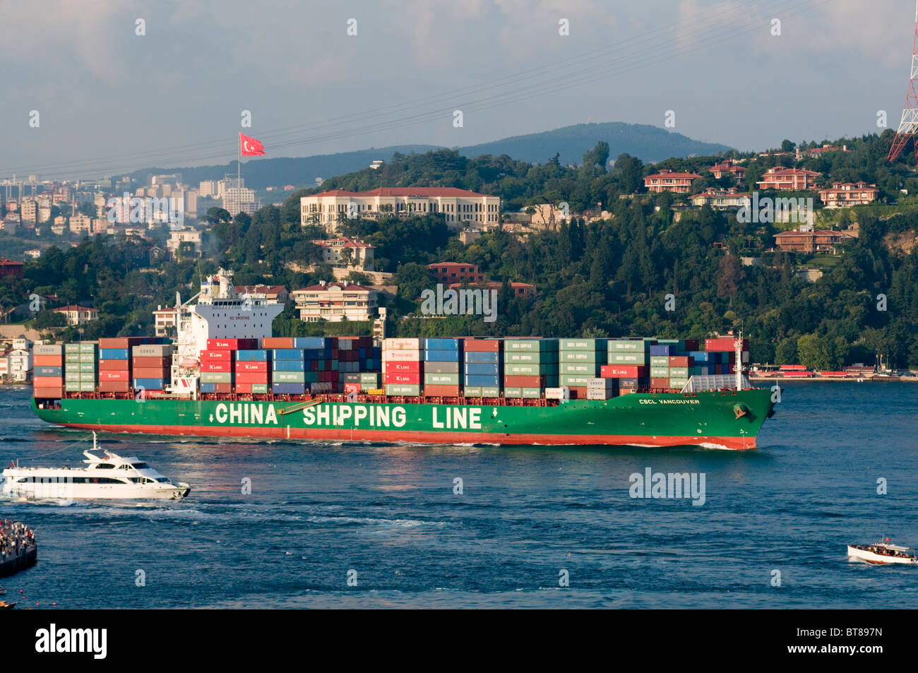 Cargo ship crossing Bosporus Strait Istanbul Turkey Stock Photo