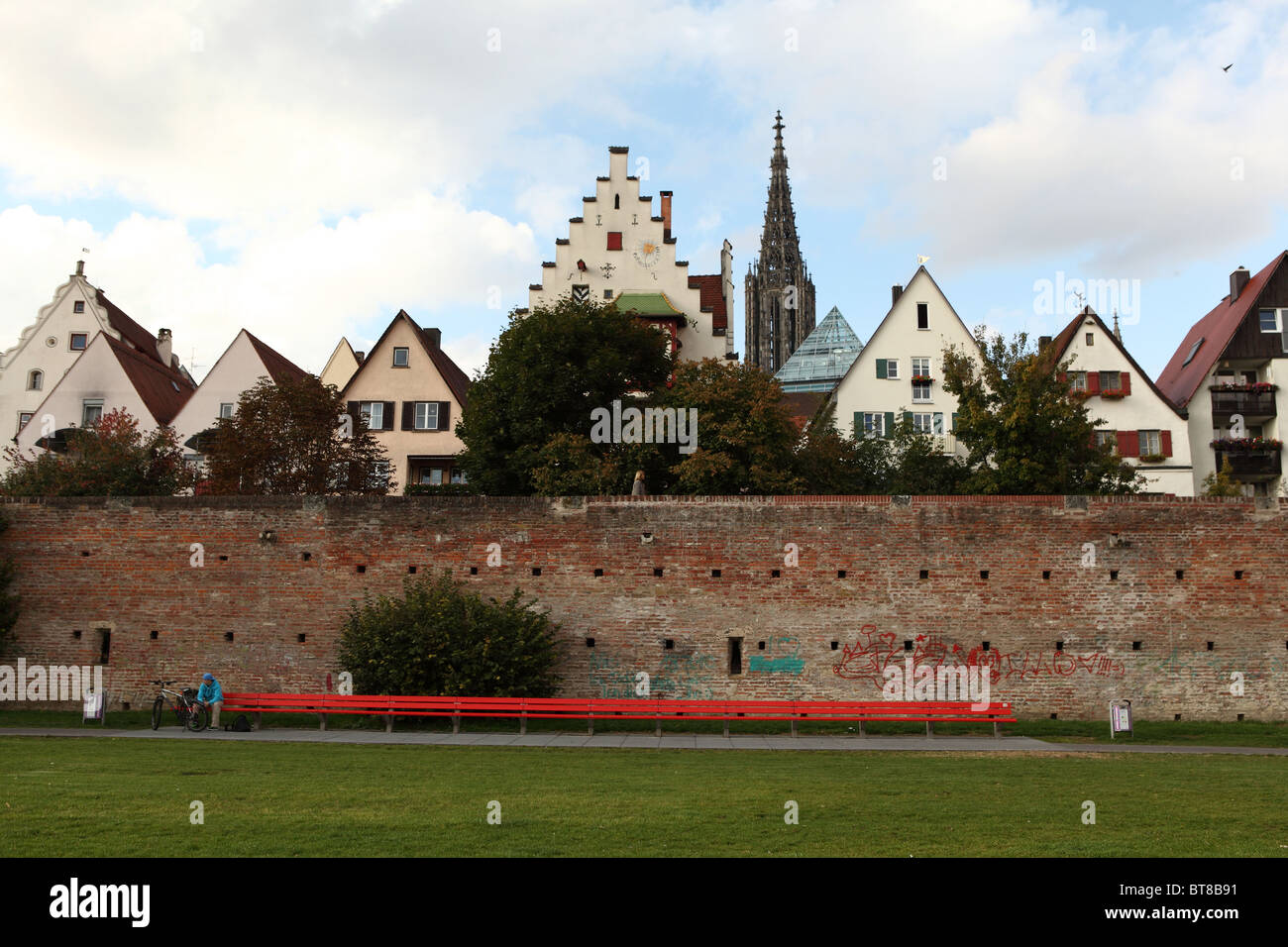 City wall dating back to 1480 to protect Ulm in Germany from flood waters Stock Photo