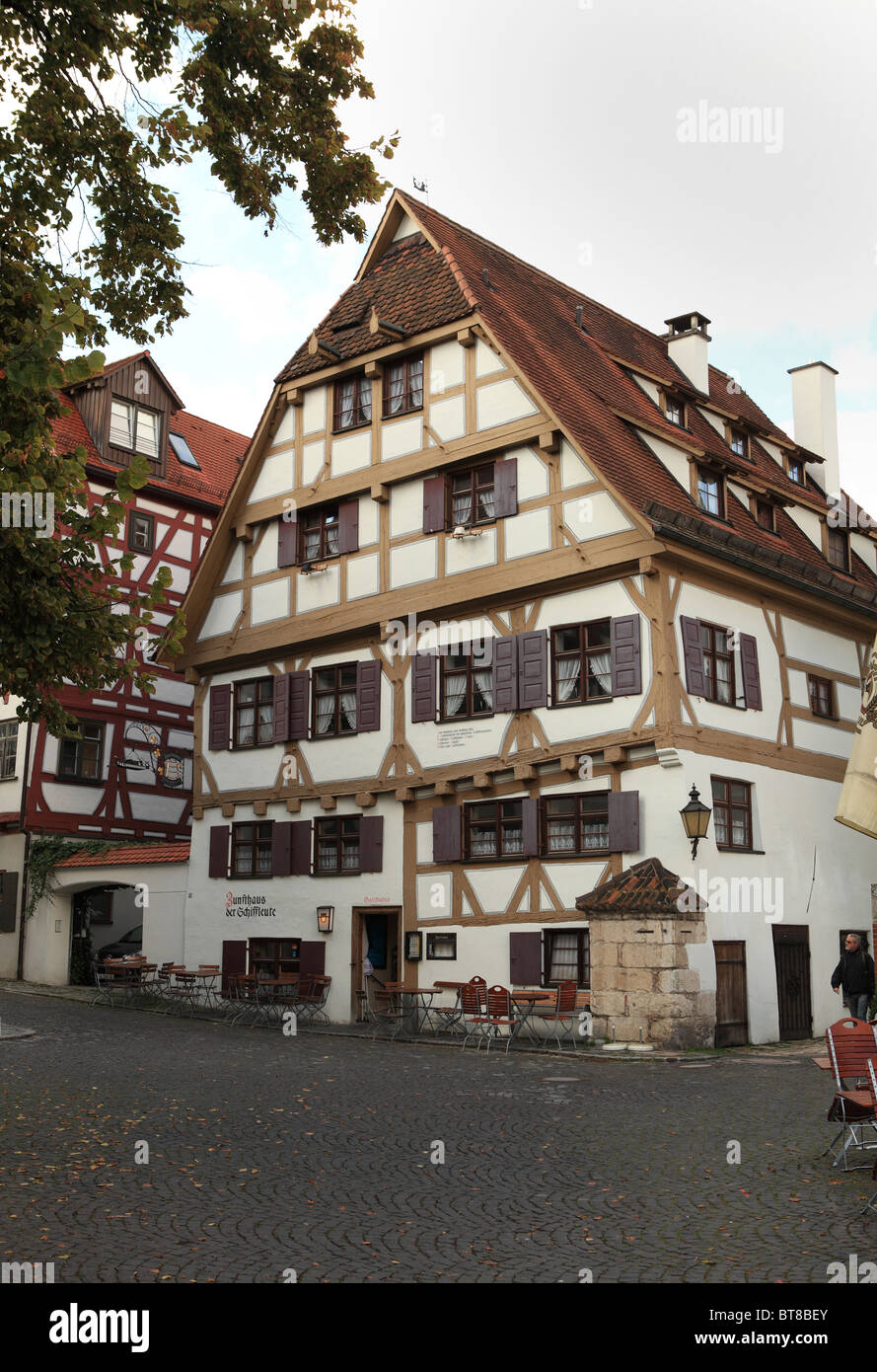 Restaurant 'Zunfthaus der Schiffleute', tradional building dating back to the 15th.century in Ulm,Germany Stock Photo