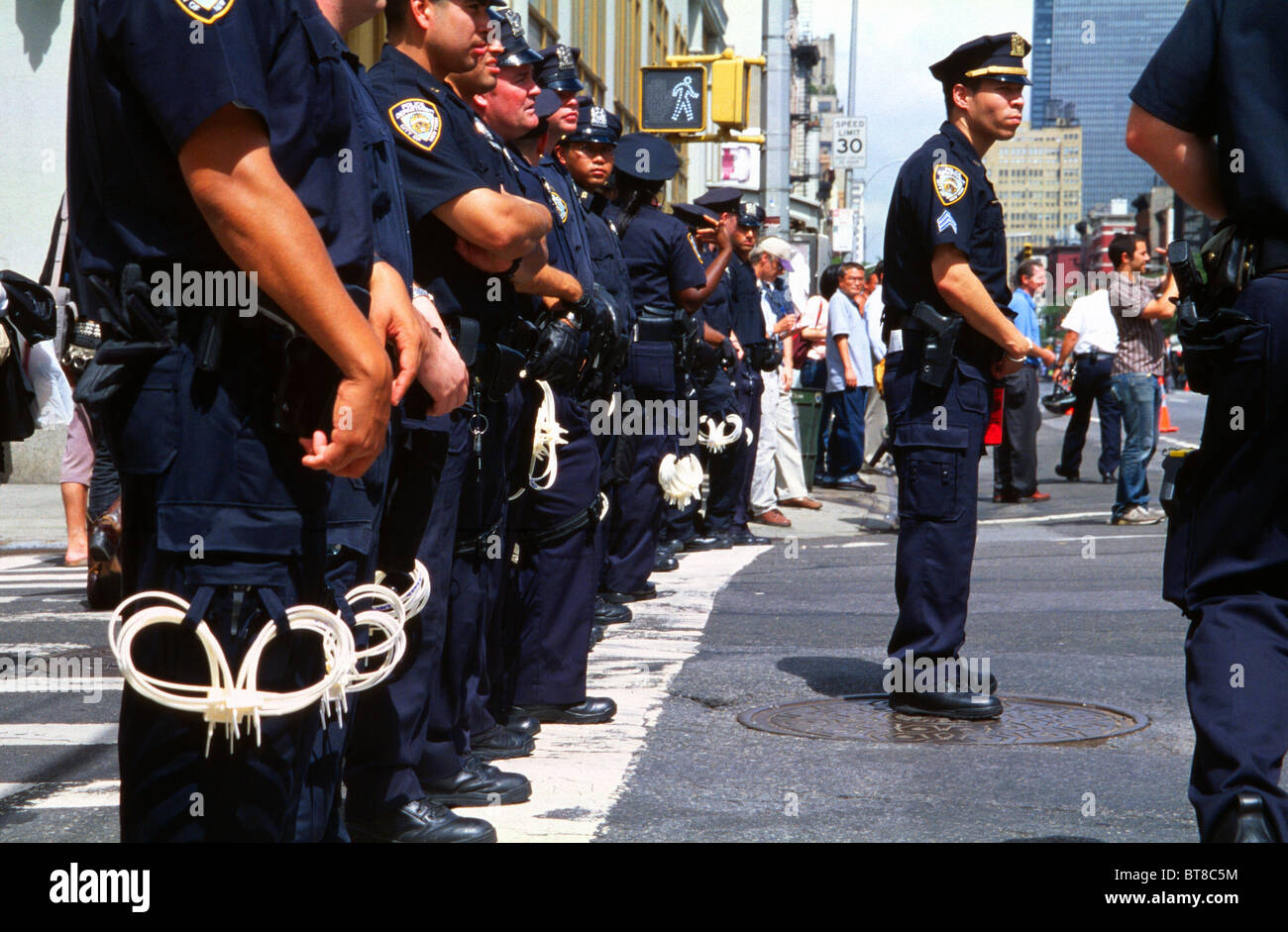 NYPD Officers Policing A Demonstration In Downtown Manhattan, New York ...