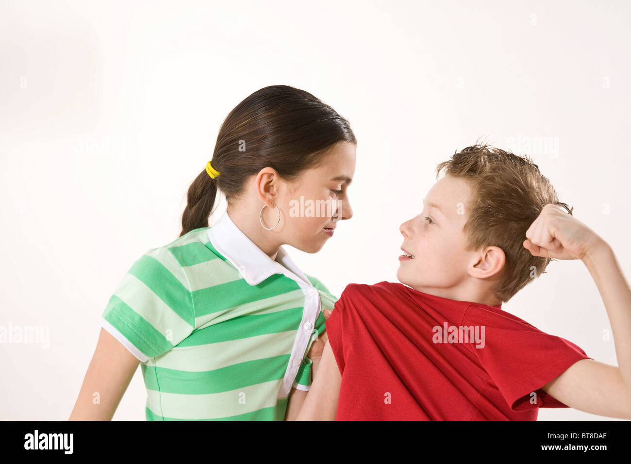 Rough argument between a boy and a girl Stock Photo