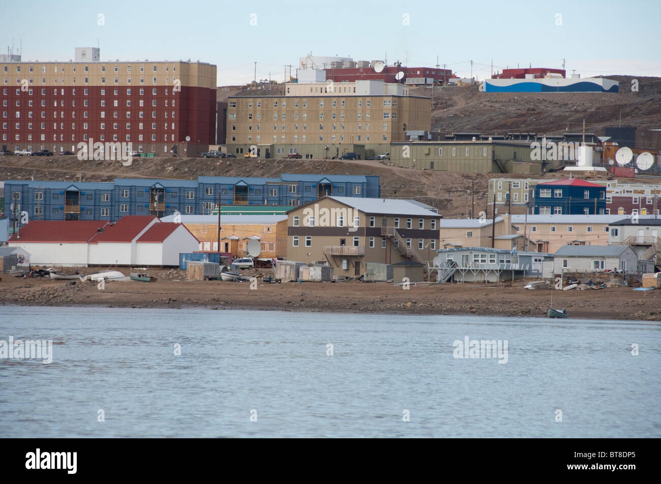 Arctic Canada, Nunavut, Baffin Island, Iqaluit (aka Frobisher Bay). Coastal view of the port city of Iqaluit. Stock Photo