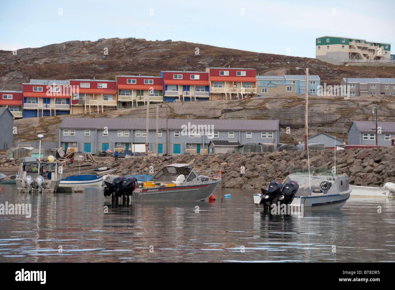 Arctic Canada, Nunavut, Baffin Island, Iqaluit (aka Frobisher Bay). Coastal view of the port city of Iqaluit. Stock Photo