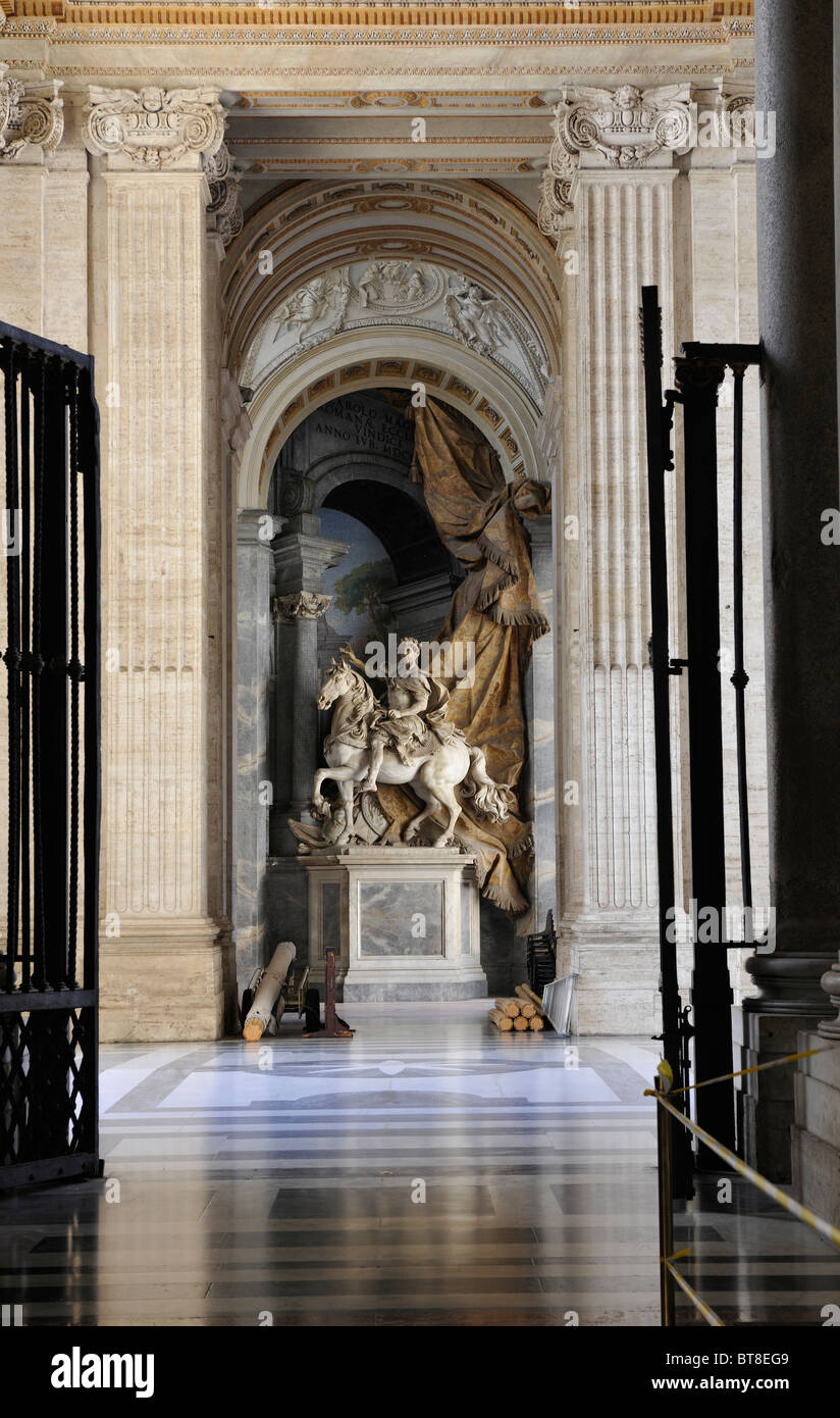 An Equestrian Statue, entrance to St Peter's Basilica, Vatican City, Romes, Italy. Stock Photo