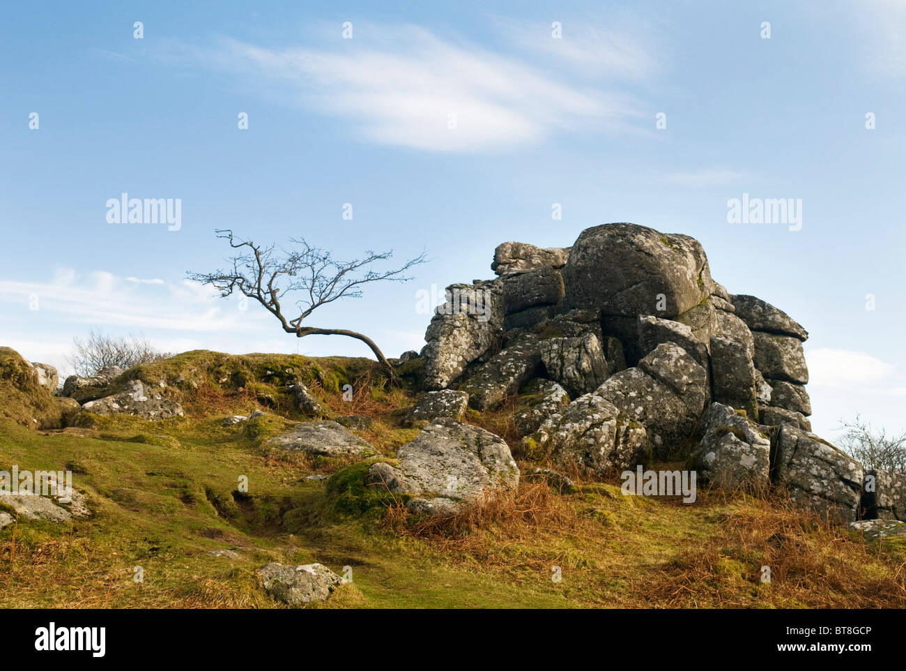 Granite tor on Dartmoor in autumn, Devon UK Stock Photo