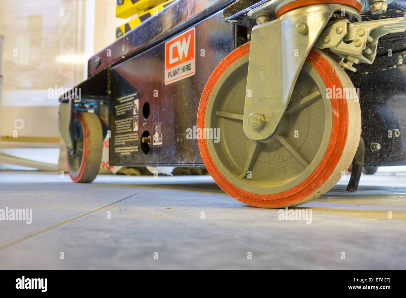 wheels on base of a mobile platform used in building and construction Stock Photo