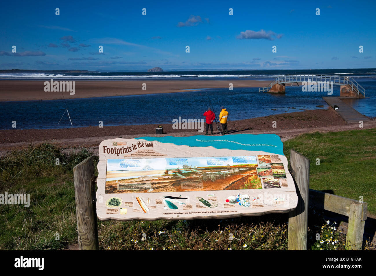 Information board Belhaven Bay Beach, East Lothian Scotland, UK, Europe Stock Photo