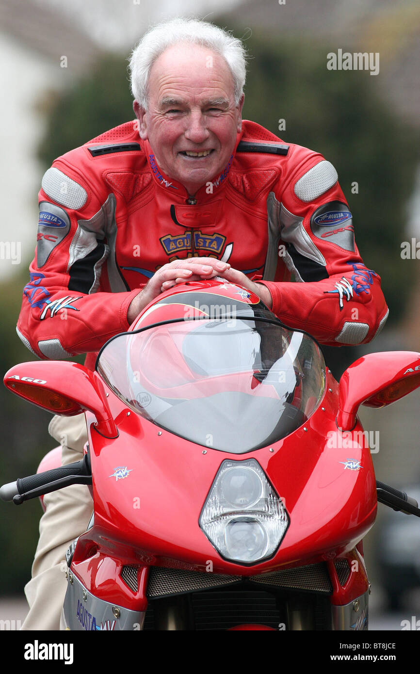 An elderly man on a new MV Agusta 1000cc. Picture by James