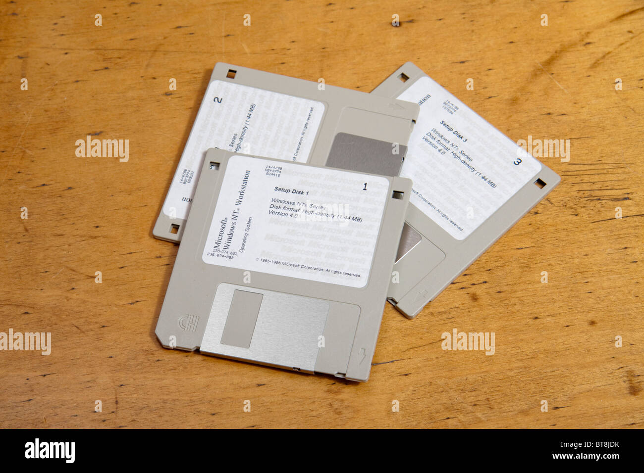The three Microsoft Windows NT v4.0 system disks /discs. Stock Photo