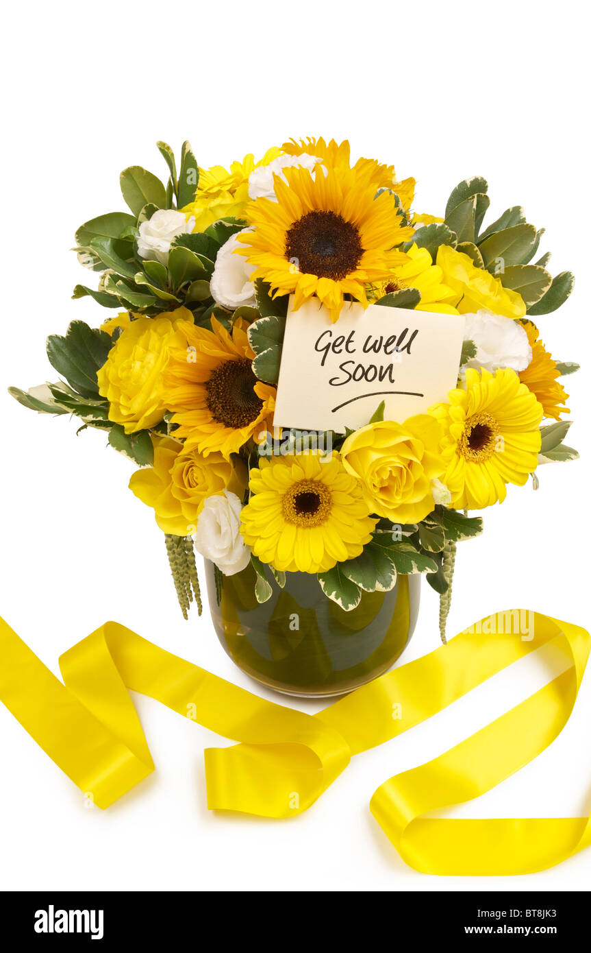 Get well Soon flowers in a vase. Stock Photo