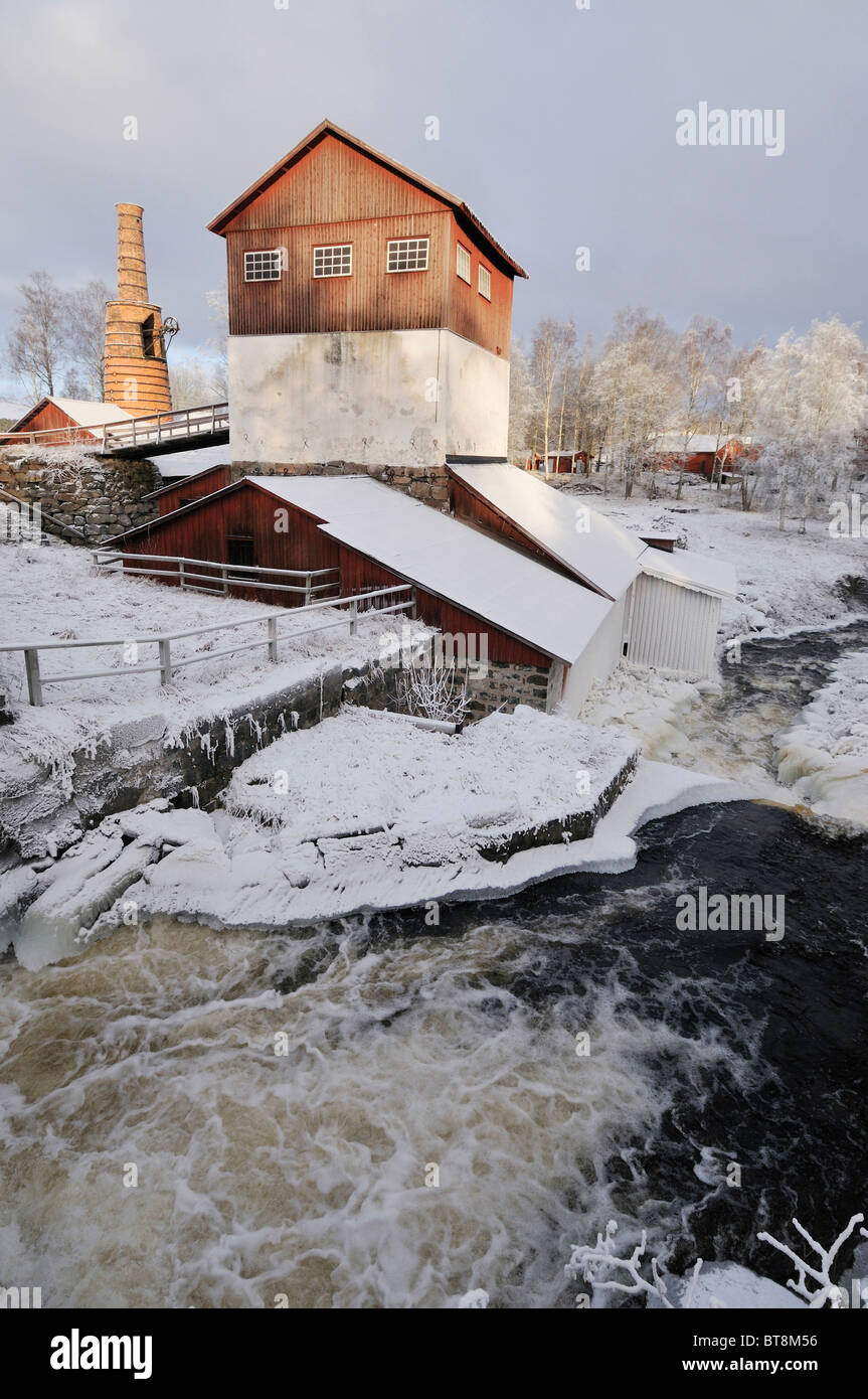 Old blast furnace Brattfors Bruk near Filipstad in winter Vaermlands Lan, Sweden Stock Photo