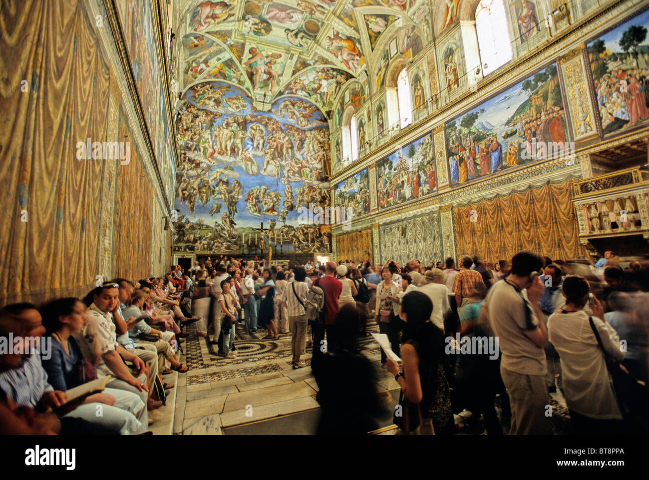 The Last Judgment, tourists, Sistine Chapel, Vatican museums, Vatican City, Rome, Latium, Italy, Europe Stock Photo