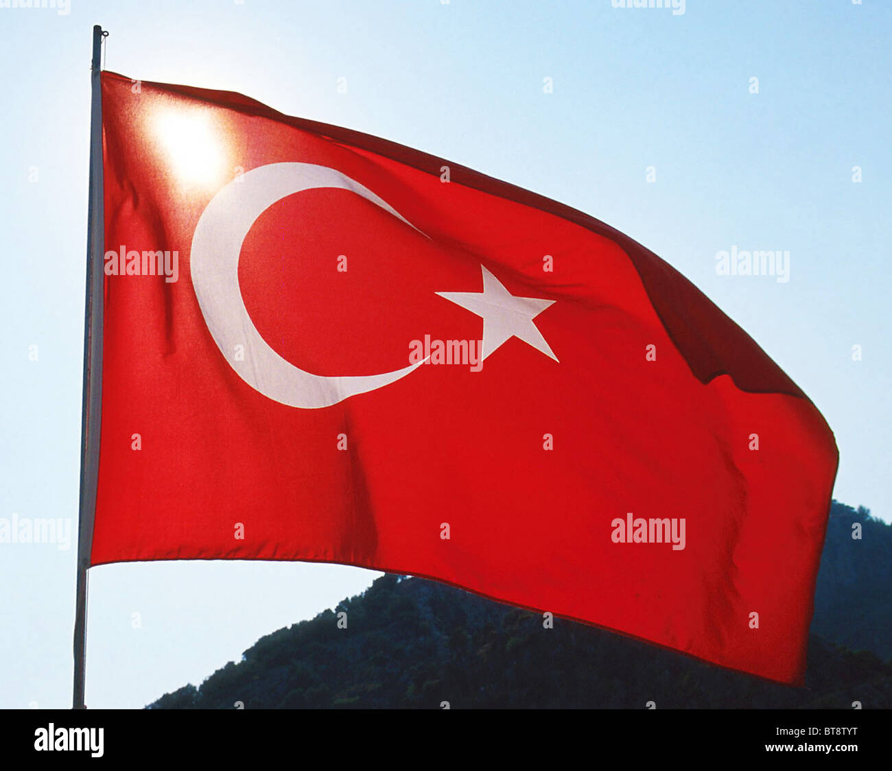 Turkish flag. Flag of Turkey Stock Photo