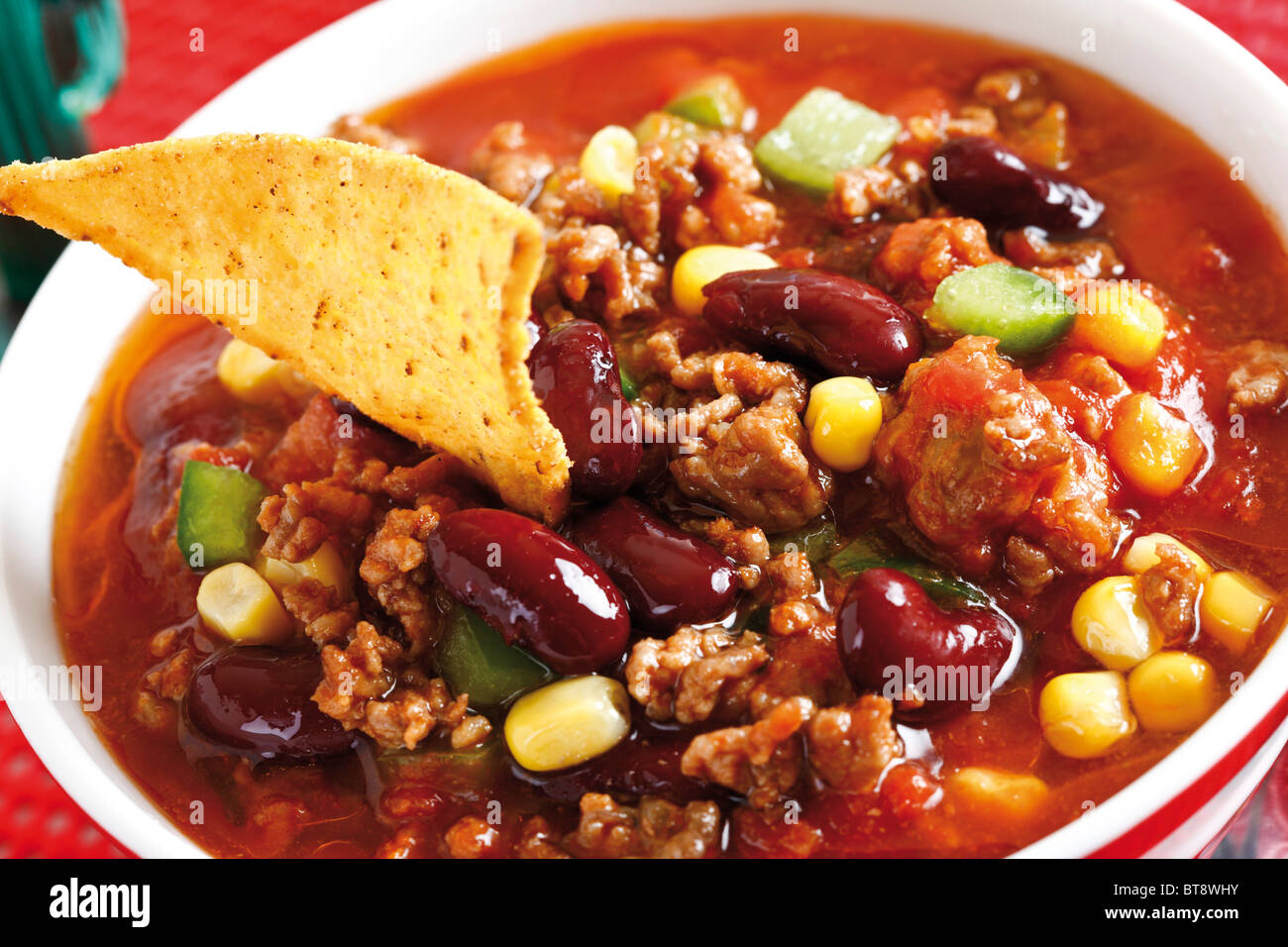 Chili con carne, minced meat, kidney beans, corn, bell pepper, chili