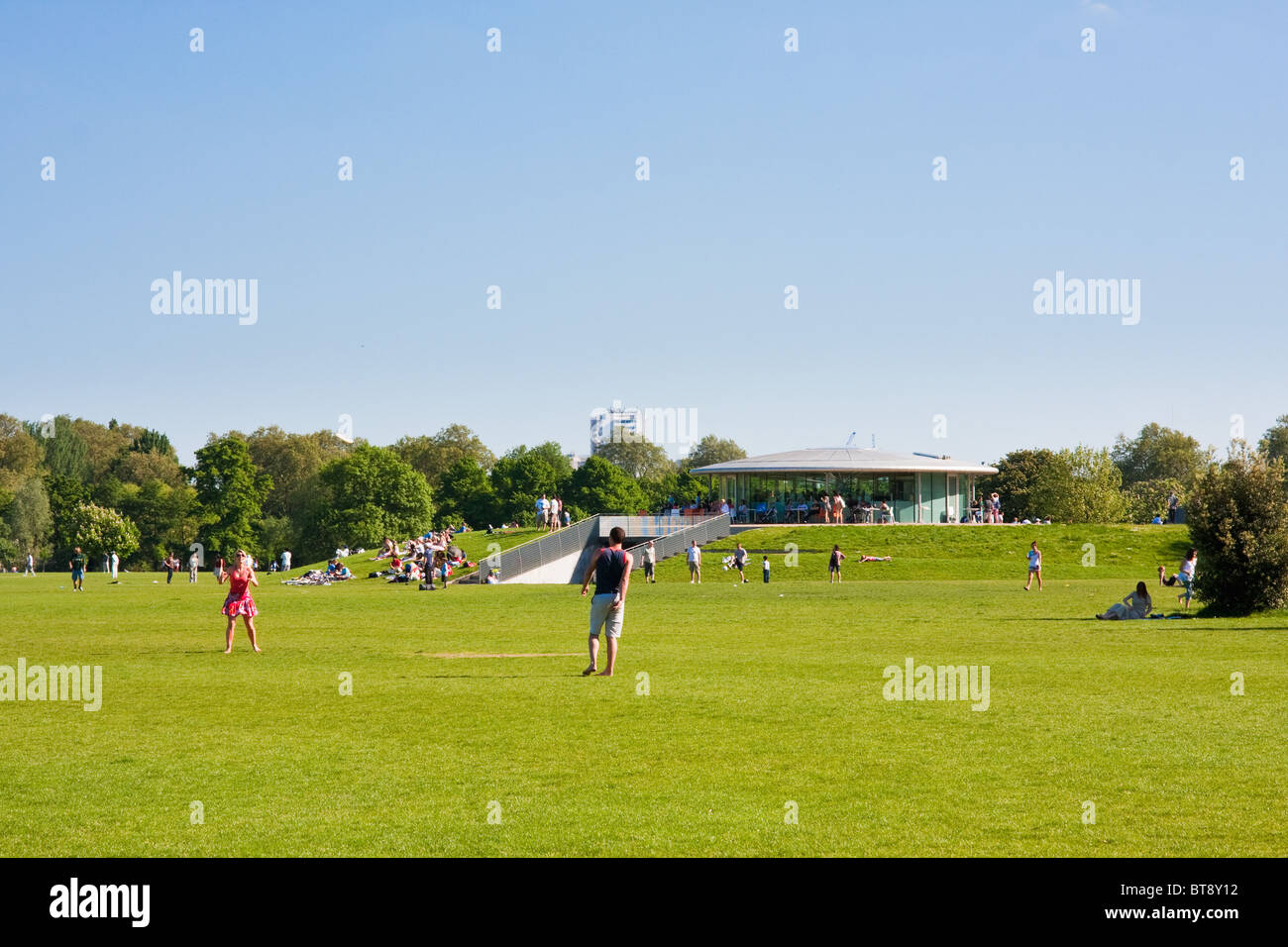 The new cafe restaurant building in Regent's Park, London in May 2010