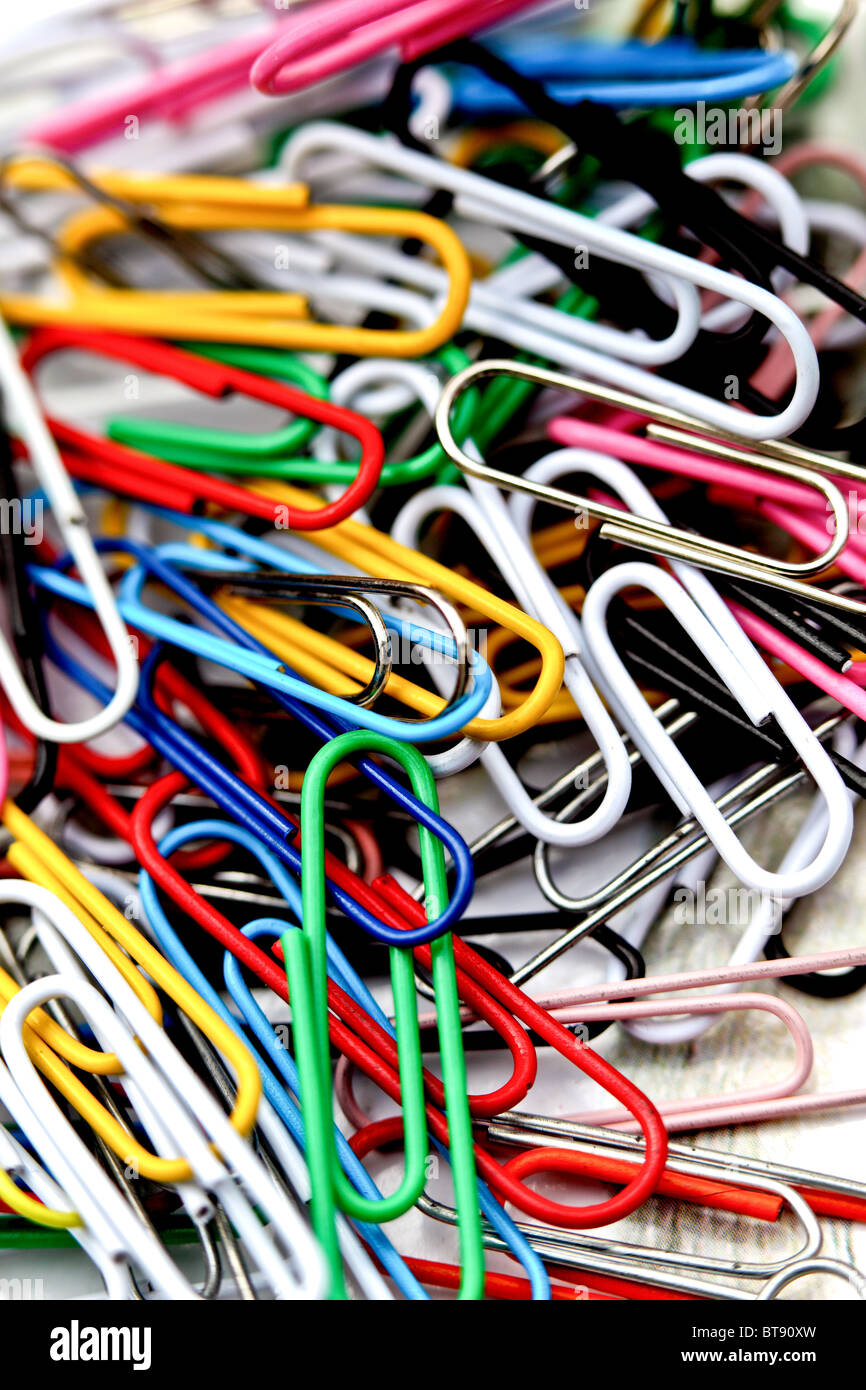 assorted coloured paperclips Stock Photo