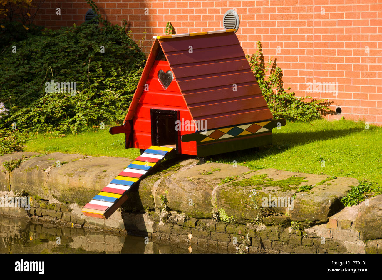 A colourful Duck House on the Rochdale Canal near Manchester city