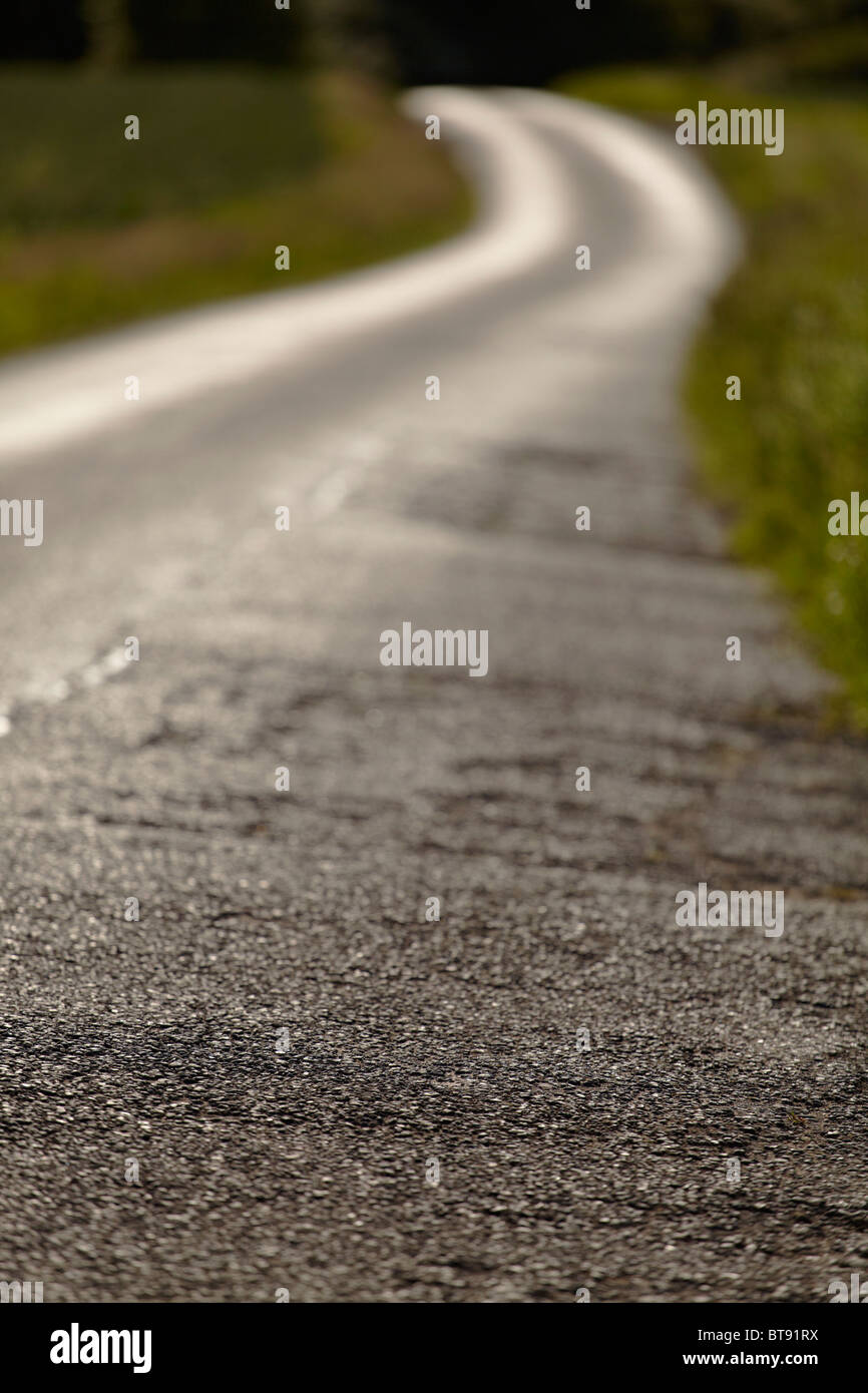 Winding country lane on a summer's evening (shallow depth of field). Stock Photo