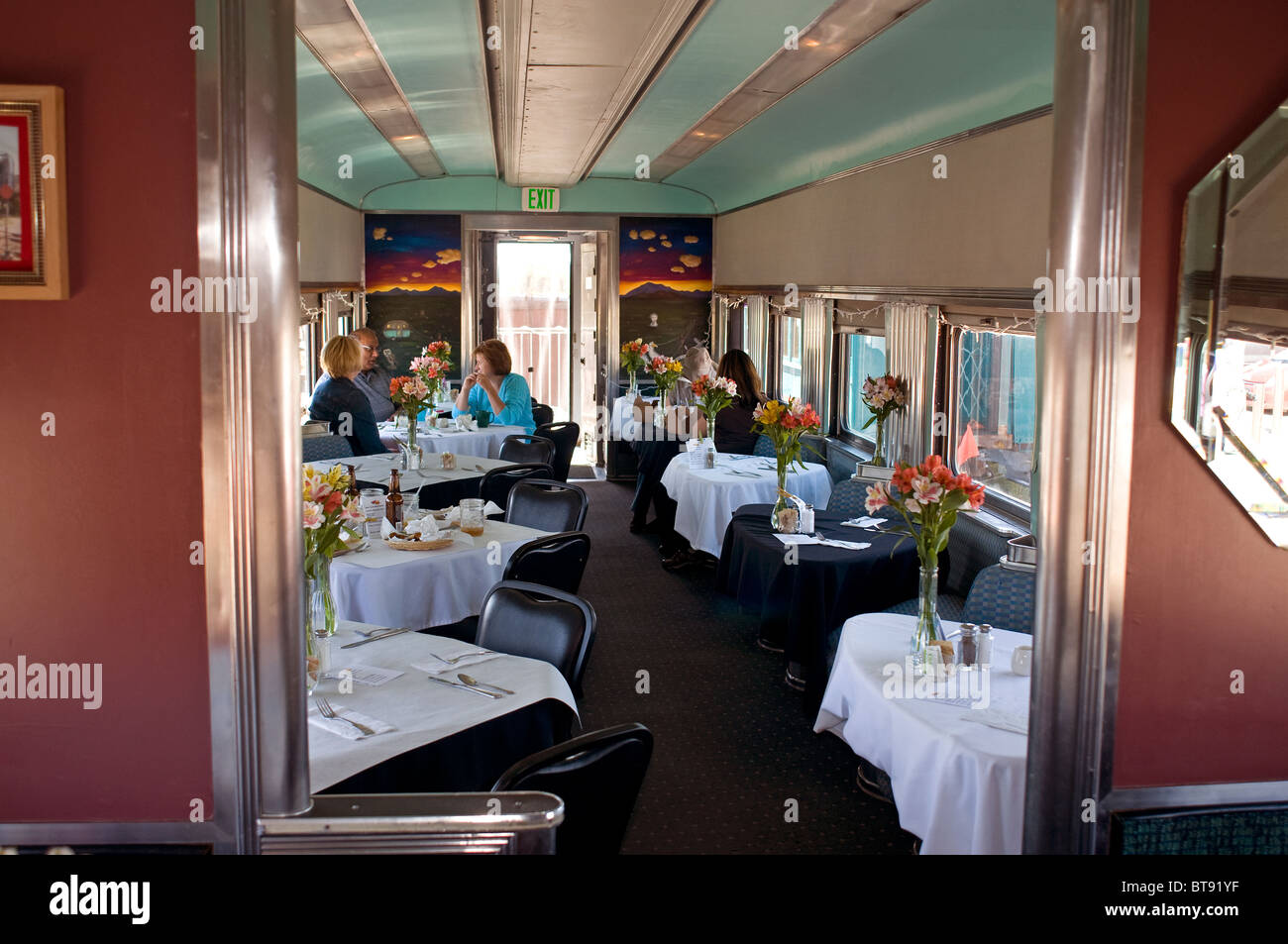 Inside of vintage railcar in Lamy New Mexico Stock Photo
