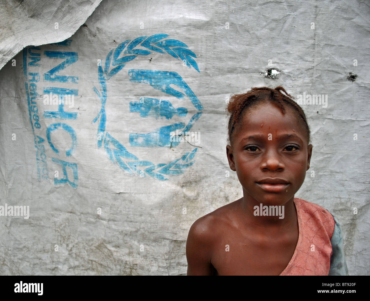 Liberian refugee in Tabou Transit Camp, Ivory Coast, West Africa Stock Photo