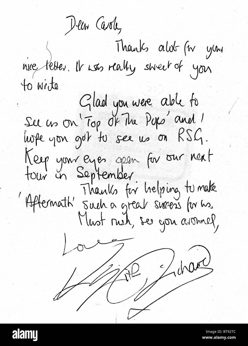 ROLLING STONES  Keith Richards letter to a fan 22 June 1966 - see image of envelope for address Stock Photo