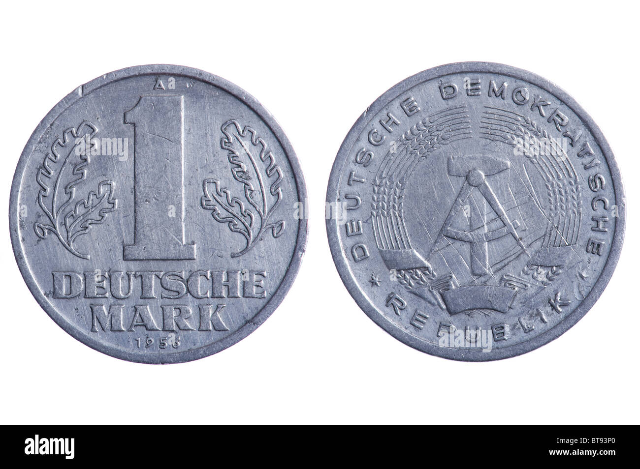 object on white - Deutsche mark coins close up Stock Photo