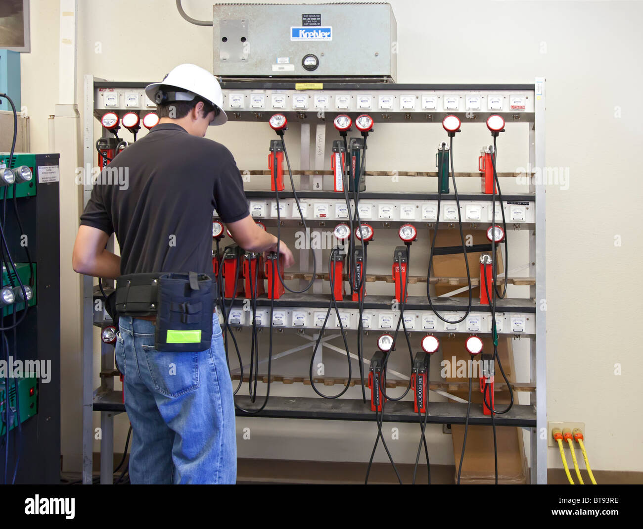 Recharging Station for Miners' Headlamps at Waste Isolation Pilot Plant Stock Photo