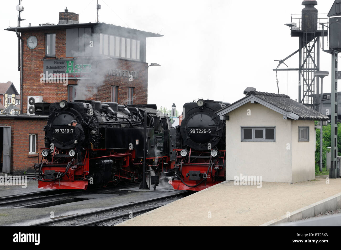 Dampflokomotiven in Wernigerode, Sachsen-Anhalt, Deutschland. - Steam locomotives in Wernigerode, Saxony-Anhalt, Germany. Stock Photo