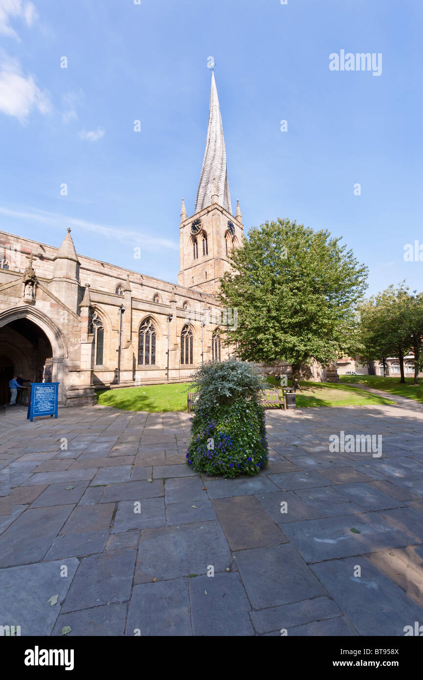 Chesterfield Church, with its Twisted Spire, on a sunny day. Stock Photo