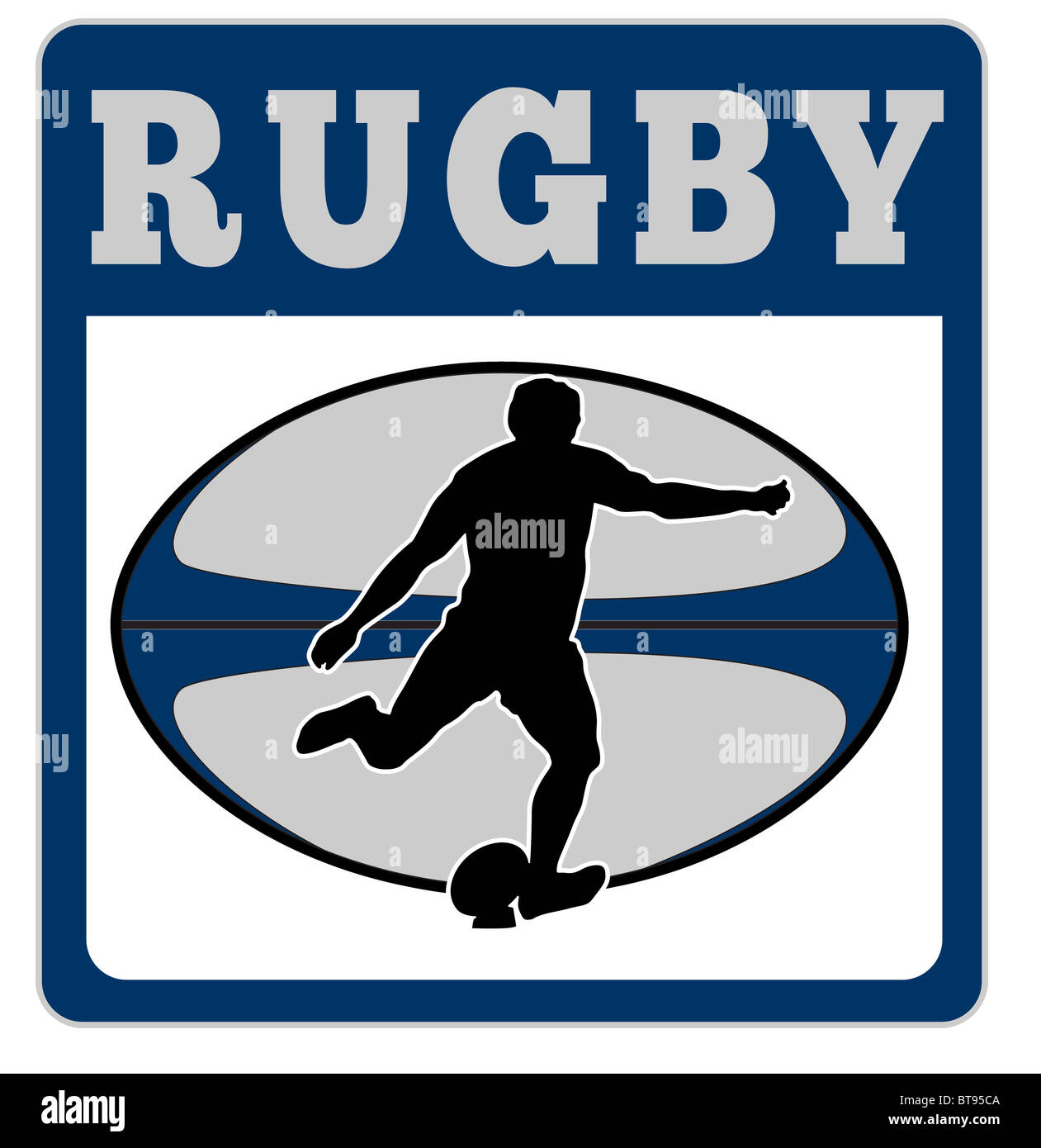 illustration of a rugby player kicking ball with ball in background ...