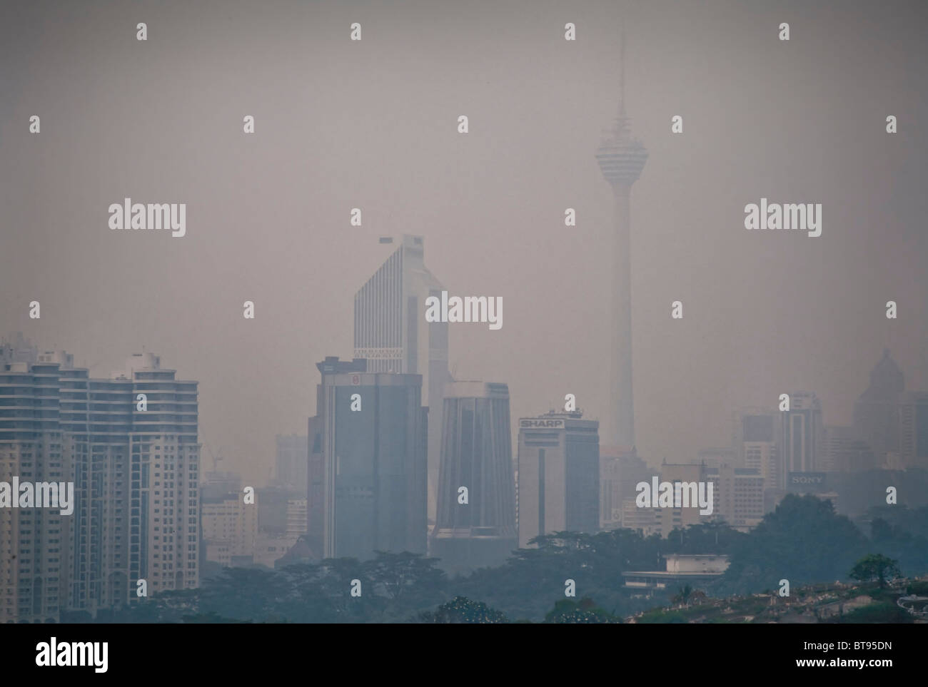 Smog aerial pollution, Kuala Lumpur. Malaysia Stock Photo