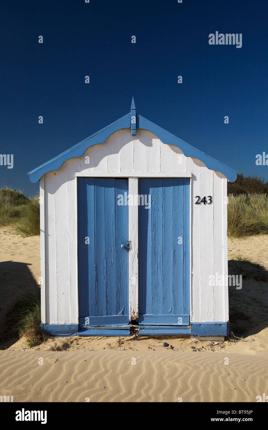 Beach hut on the beach at Southwold, Suffolk Stock Photo