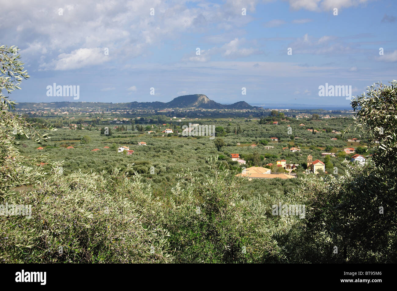 View of central plains from mountain road, Zakynthos, Ionian Islands, Greece Stock Photo