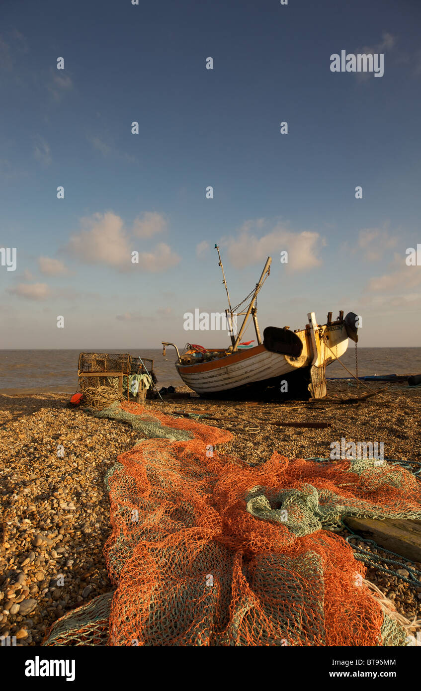 Fishing boat on Aldeburgh beach, Suffolk coast Stock Photo
