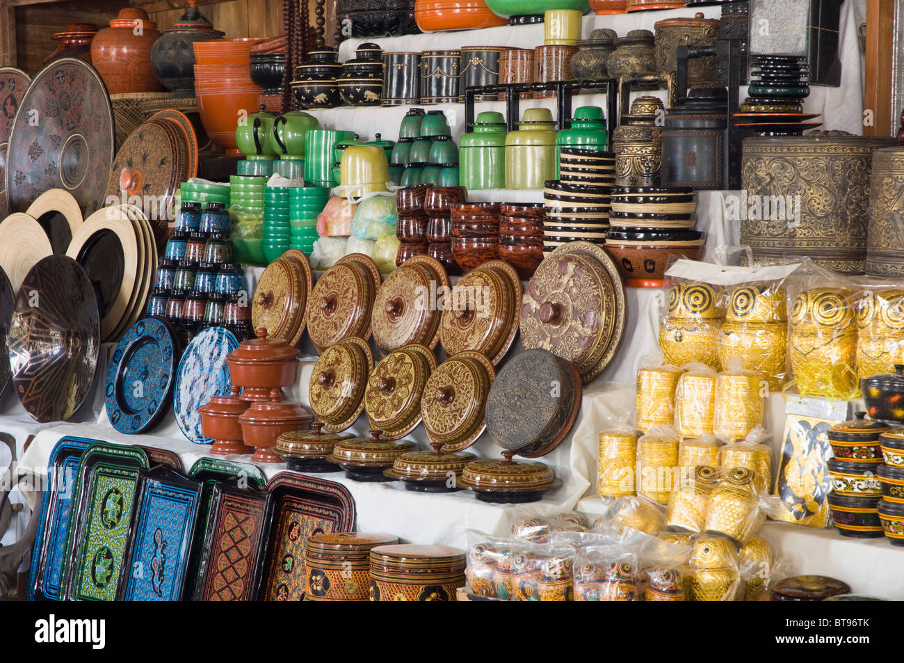 Lacquer works, souvenirs, Old Bagan, Pagan, Burma, Myanmar, Asia Stock Photo
