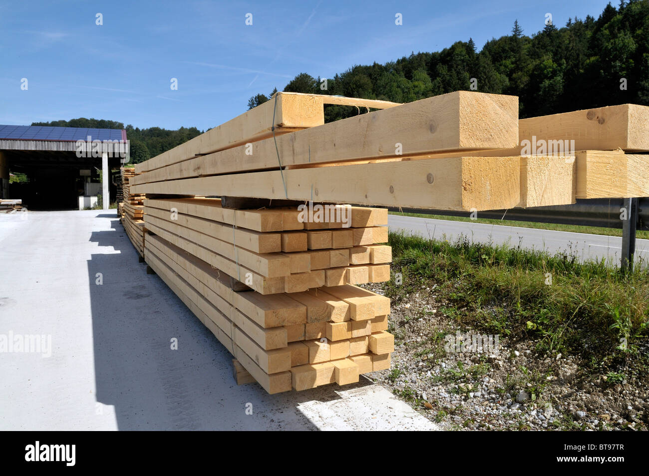 Finished lumber, wood factory in Upper Bavaria, Bavaria, Germany