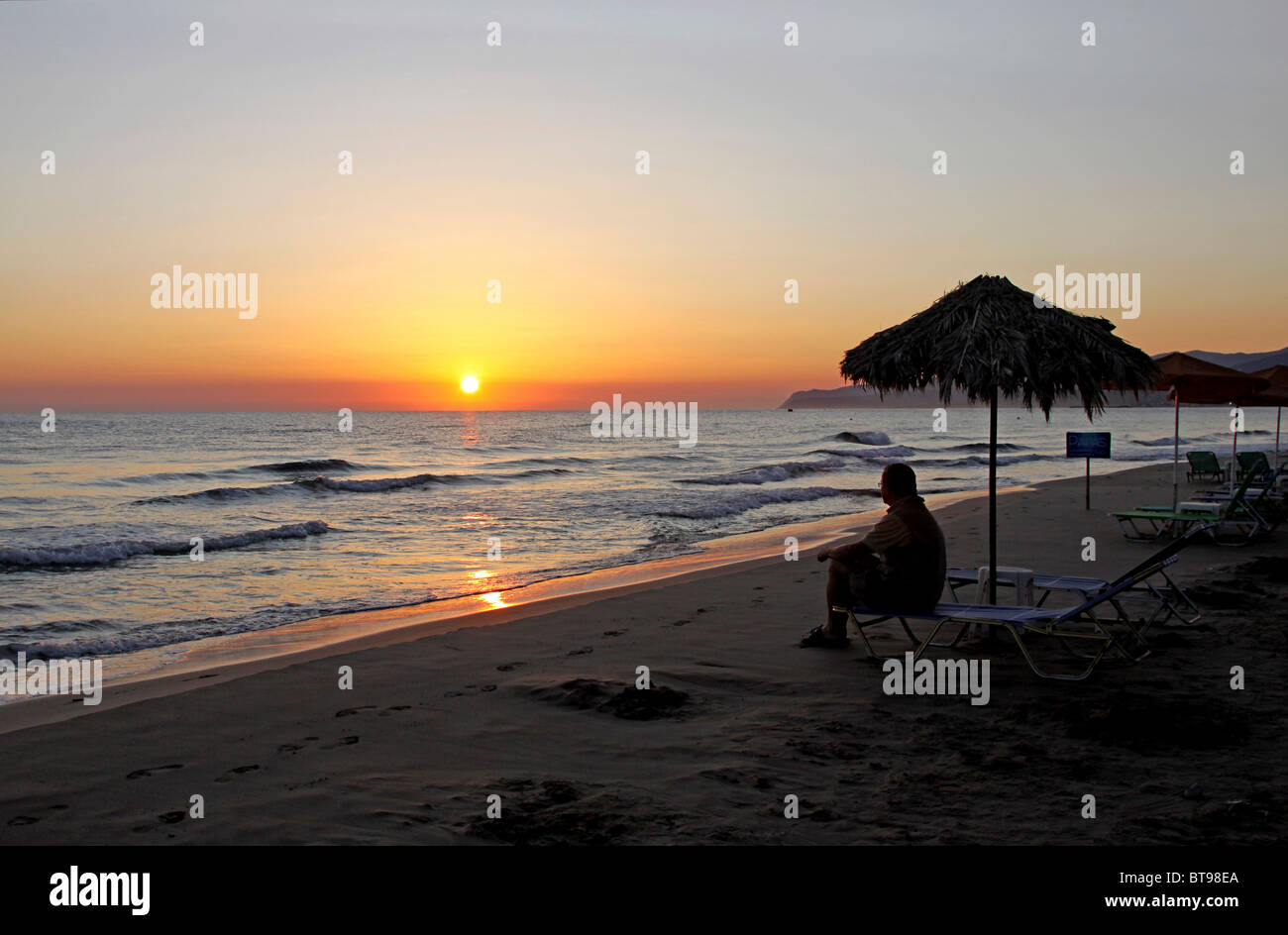 Sunrise at the beach, Stalis, Crete, Greece, Europe Stock Photo