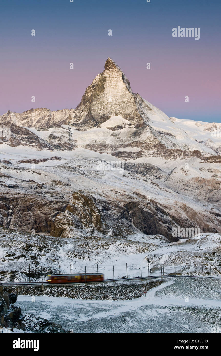 Gornergratbahn mountain rack railway with Mt. Matterhorn, Zermatt, Switzerland, Europe Stock Photo