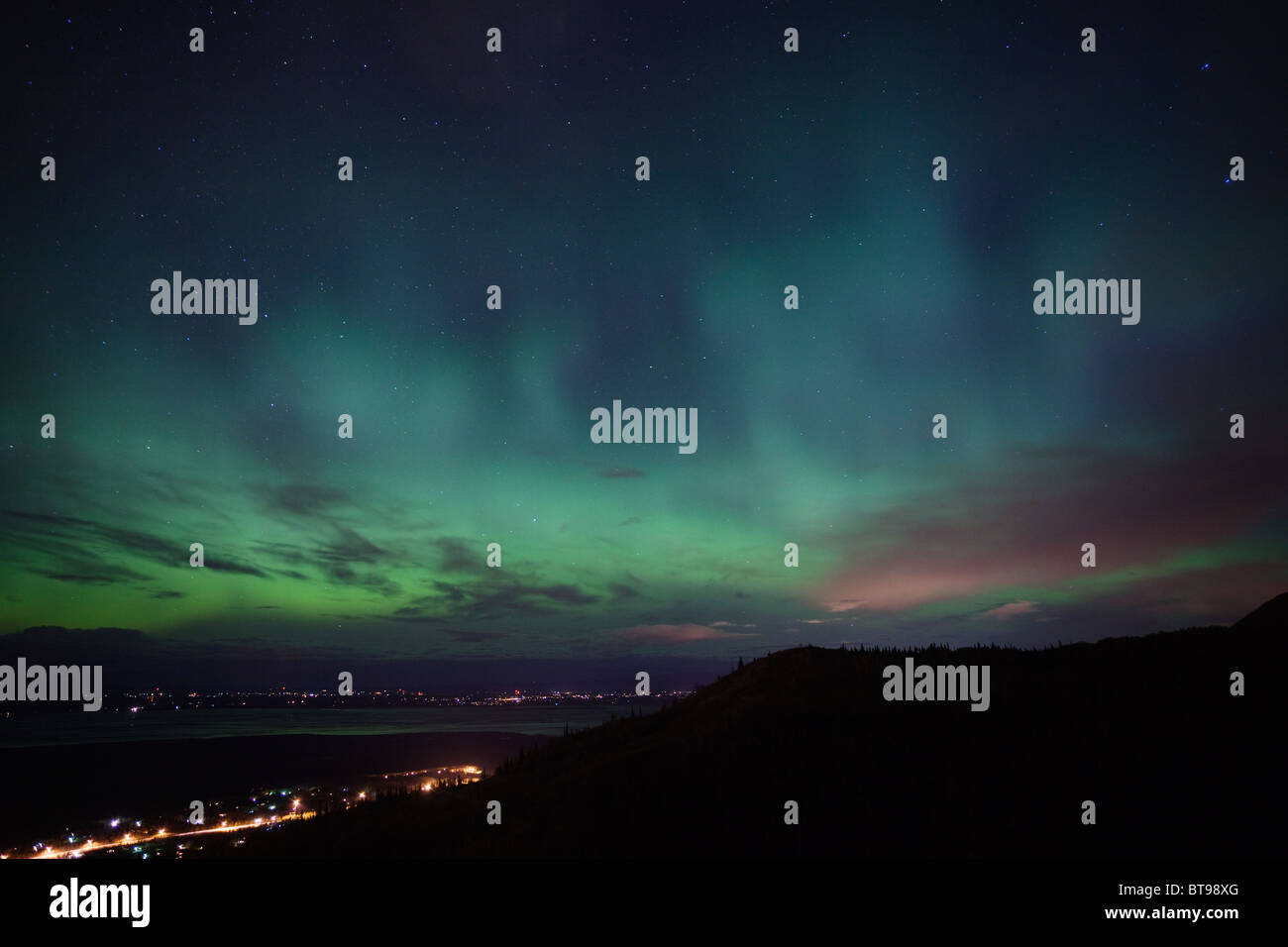 Northern Lights over Mat-Su Valley, AK, USA, October 11, 2010 Stock Photo