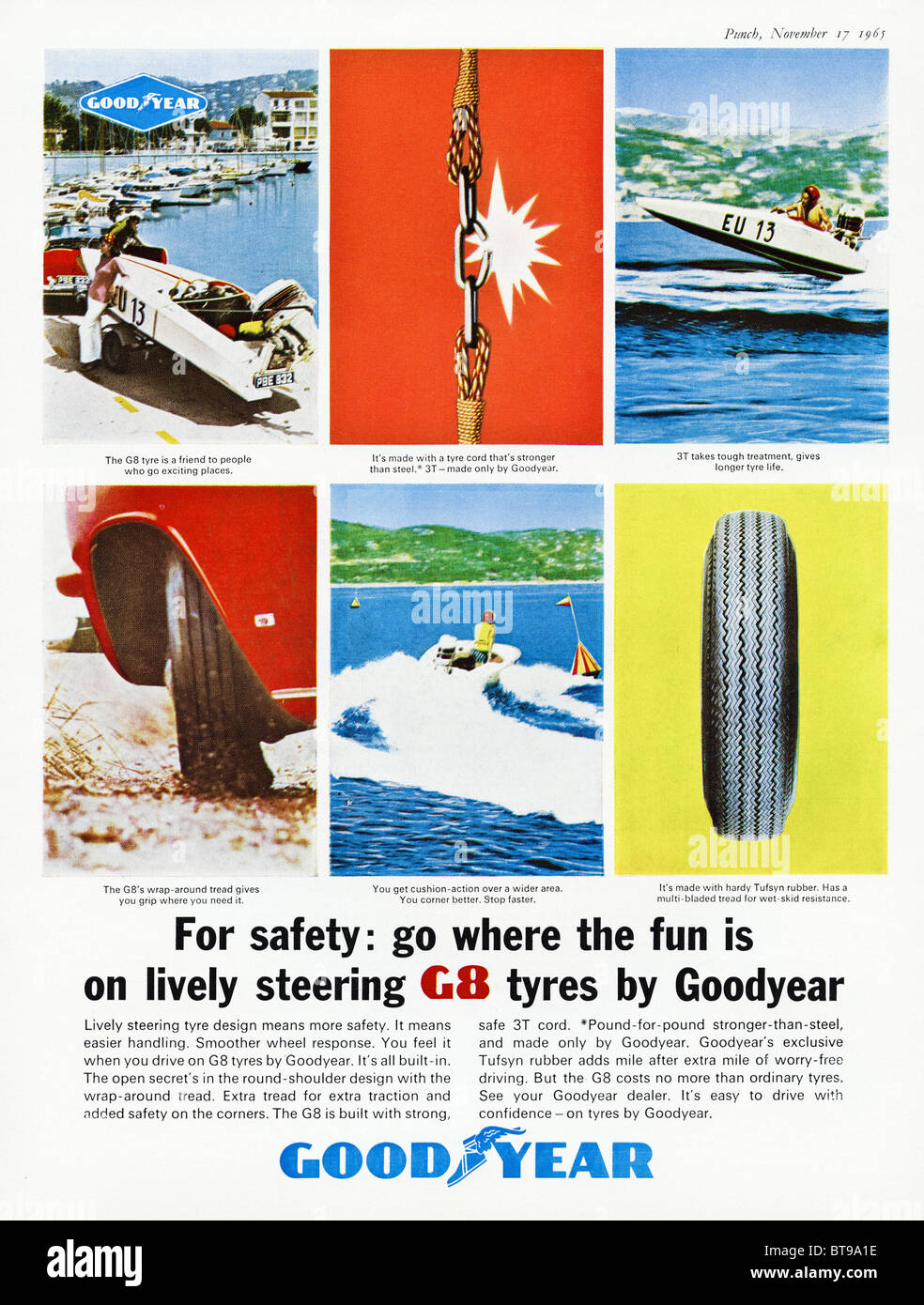Advert for Goodyear G8 tyres in magazine dated 17th November 1965 Stock Photo