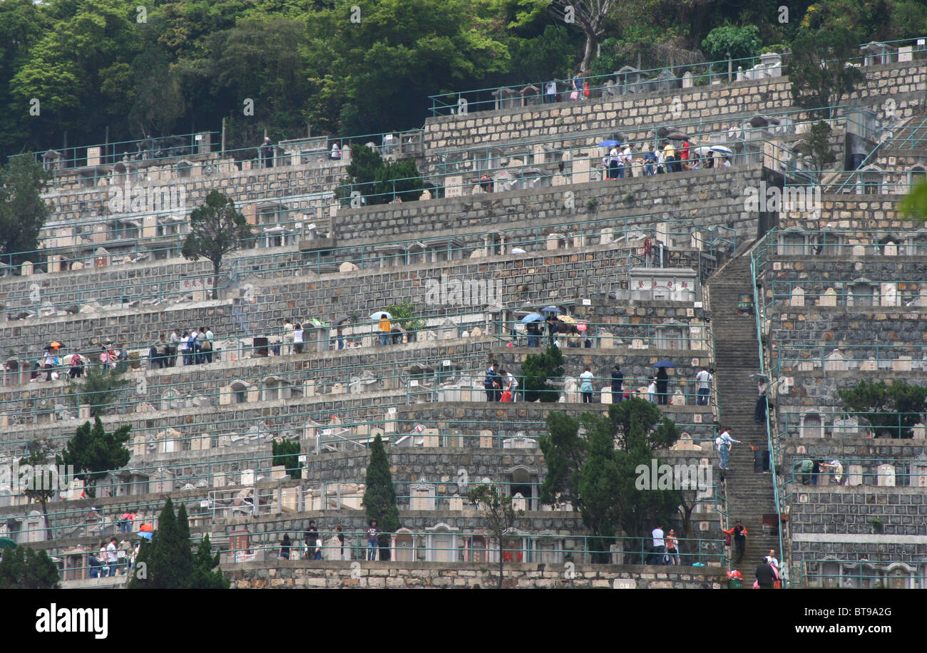 Chinese Cemetery on hillside Hong Kong  April 2008 Stock Photo
