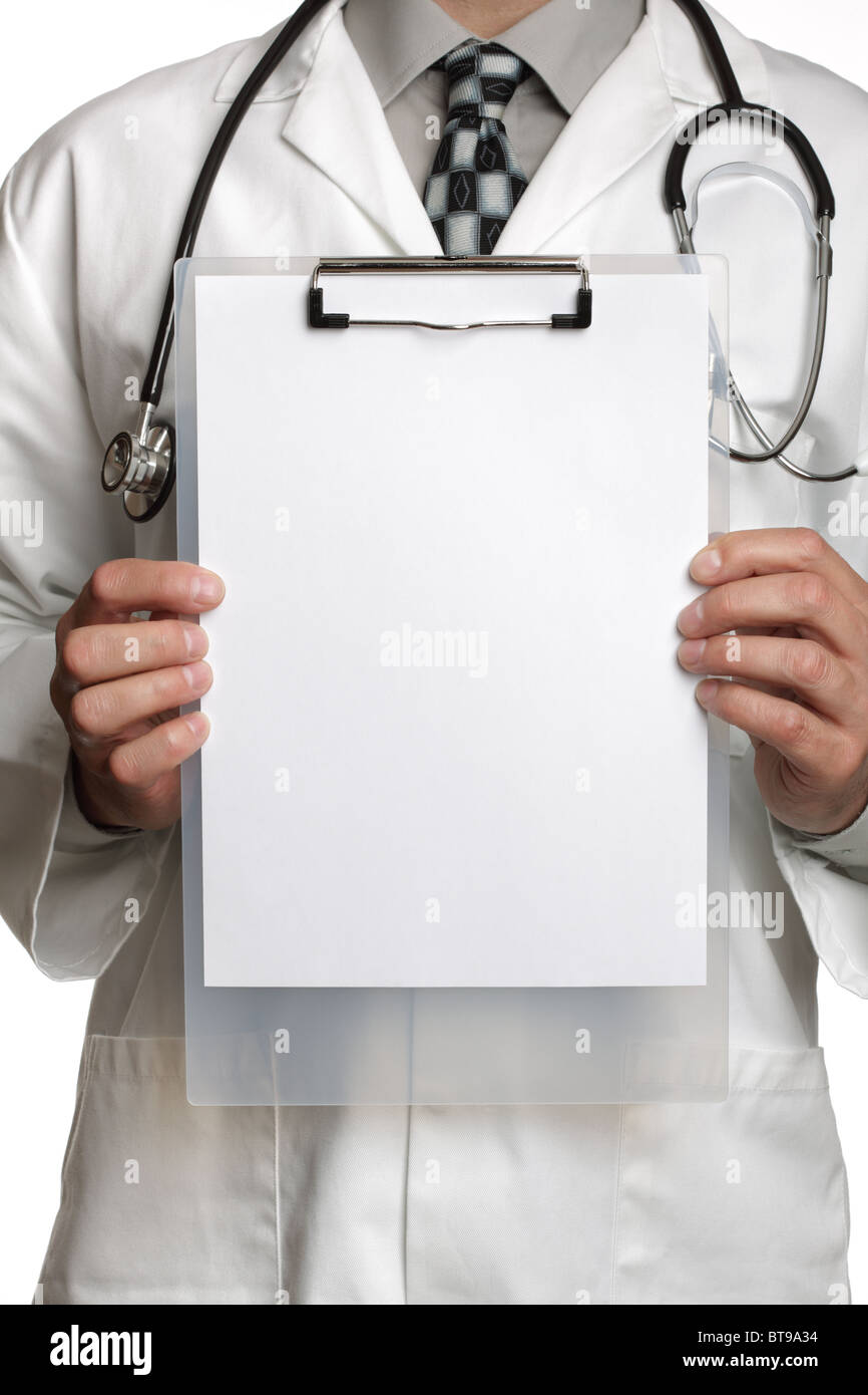Doctor with blank sign on clipboard Stock Photo