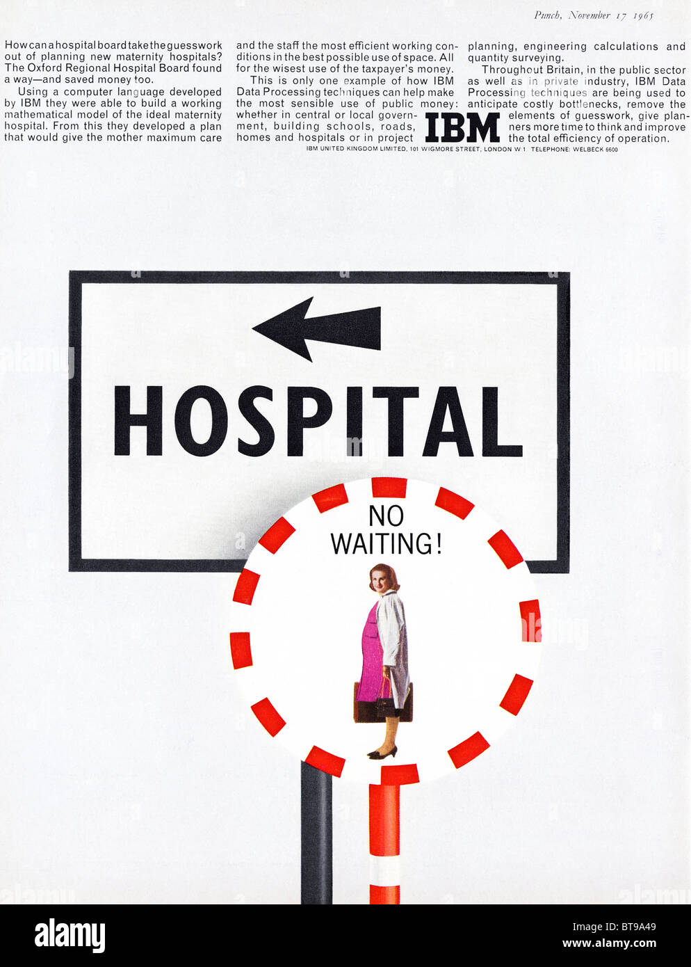 Advert for IBM hospital data processing in magazine dated 17th November 1965 Stock Photo