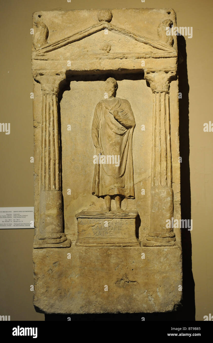 Limestone grave stele of Dionysios, Archaeological Museum (Arkeoloji Muzesi), Istanbul, Turkey Stock Photo