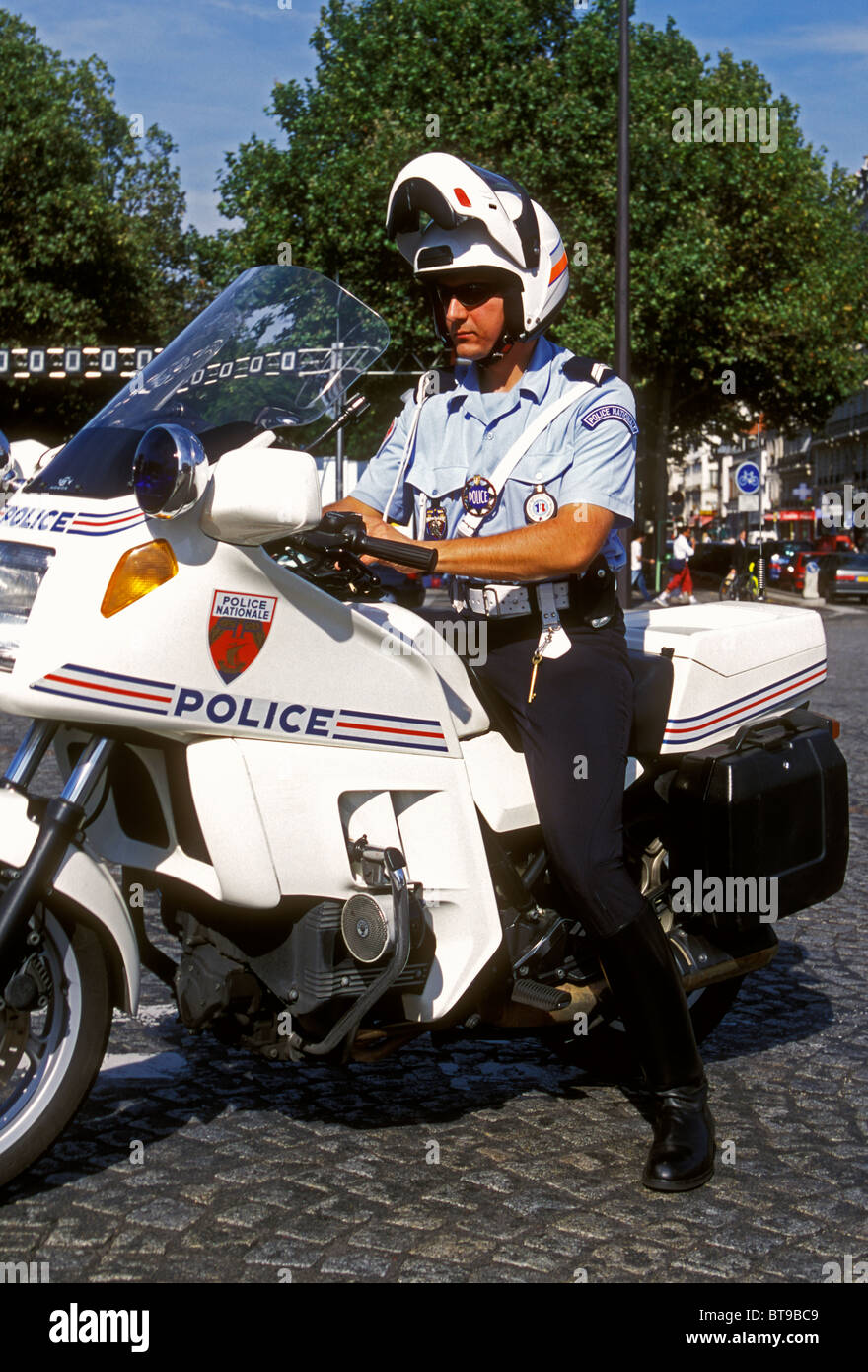 motorcycle police, policeman, National Police, Place de la Bastille, city  of Paris, Paris, Ile-de-France, France, Europe Stock Photo - Alamy