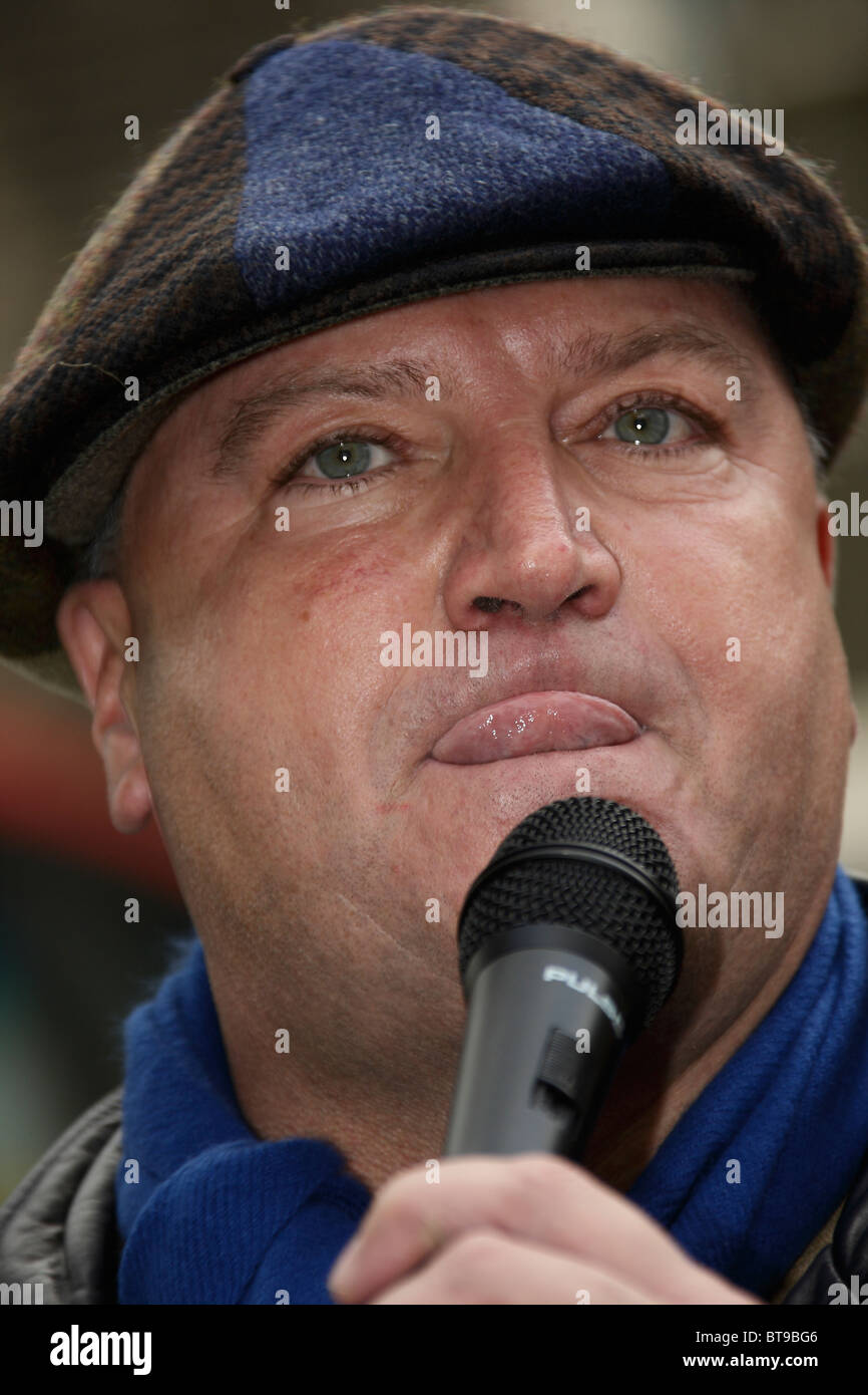 Bob Crow RMT union leader addressing a rally in London Stock Photo